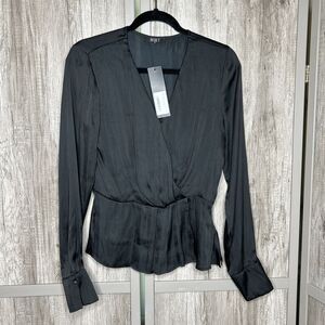 The Reset Top Small Blouse Satin Deep V Neckline Peplum Peyton NWT